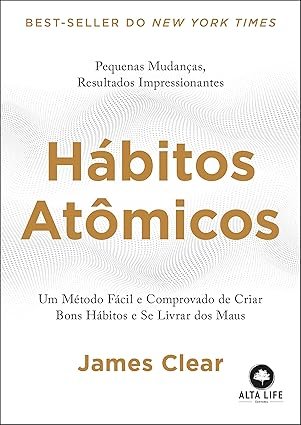 Capa do livro Hábitos Atômicos de James Clear sobre desenvolvimento pessoal e produtividade.